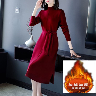 半高领加绒加厚洋气百搭连衣裙