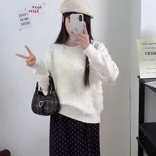 法式小香风流苏设计圆领毛衣上衣女秋冬时尚百搭超好看打底针织衫