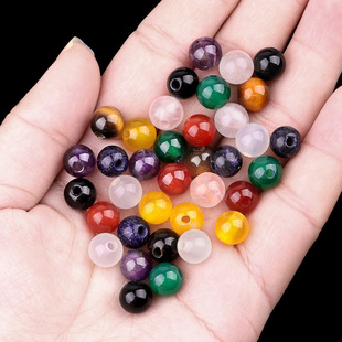 8mm孔2mm圆珠大孔珠粉晶红绿黄白玛瑙虎眼石散珠diy 配件材料