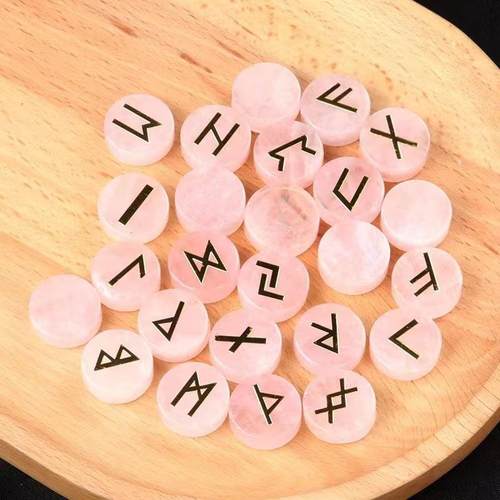 25颗一套 Runes天然水晶玛瑙卢恩字母圆片套装 北欧日耳曼语礼物