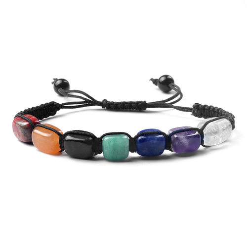 Chakra bracelet方块七脉石编织手链查克拉天然水晶瑜伽饰品手串