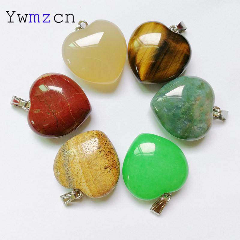 欧美时尚天然水晶桃心吊坠 情侣款虎眼鸡心石头项链爱心挂坠