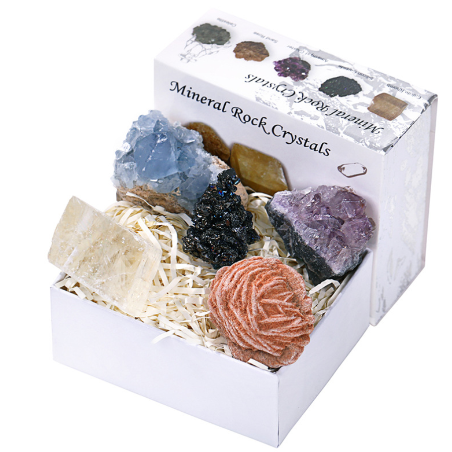 跨境新品货源天然水晶大颗粒矿石矿物原石地质科普教学礼盒套装