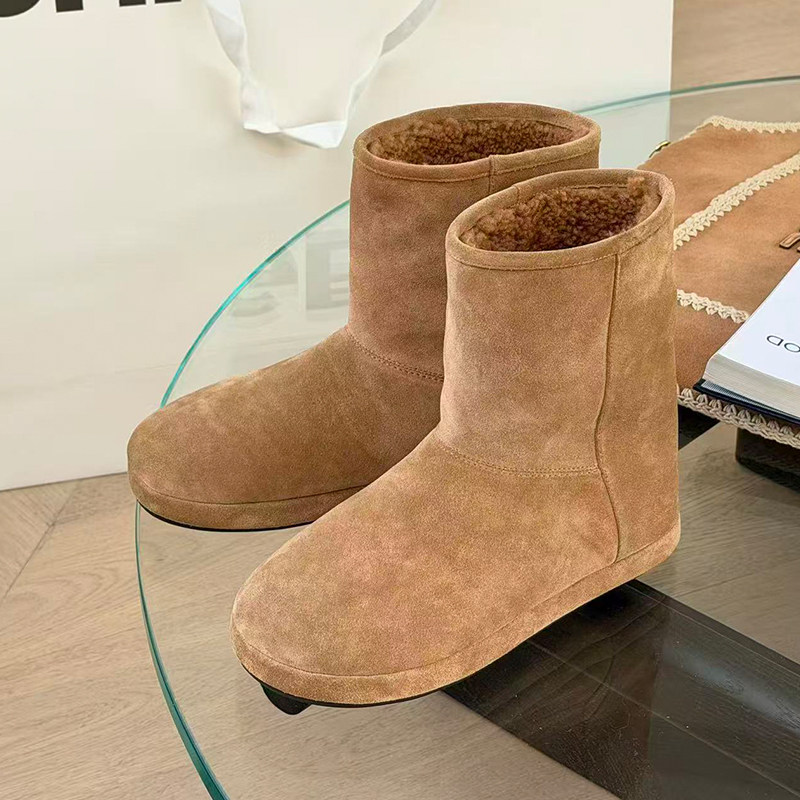 诗歌兰真皮豹纹雪地靴女2025冬季新款加绒百搭厚底防滑保暖棉靴潮