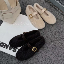 ido欧货真皮毛毛玛丽珍鞋女2025秋冬新款加绒保暖一字扣带单鞋潮