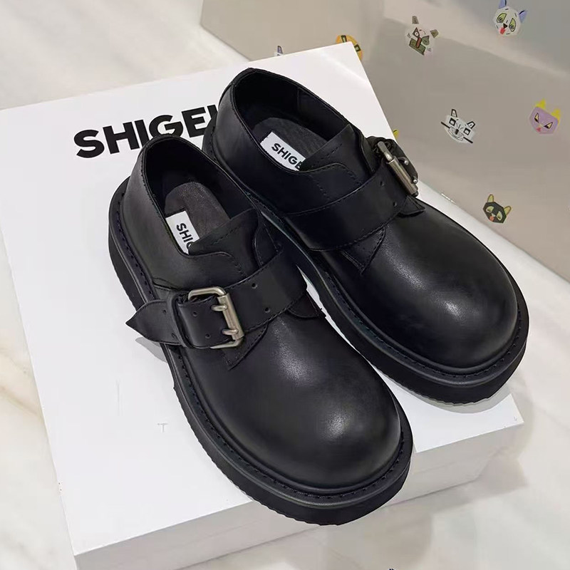 诗歌兰英伦风乐福鞋女2026早春新款厚底增高搭扣圆头百搭复古皮鞋