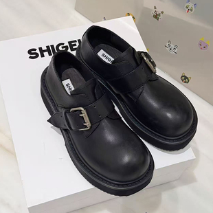 诗歌兰英伦风乐福鞋女2026早春新款厚底增高搭扣圆头百搭复古皮鞋