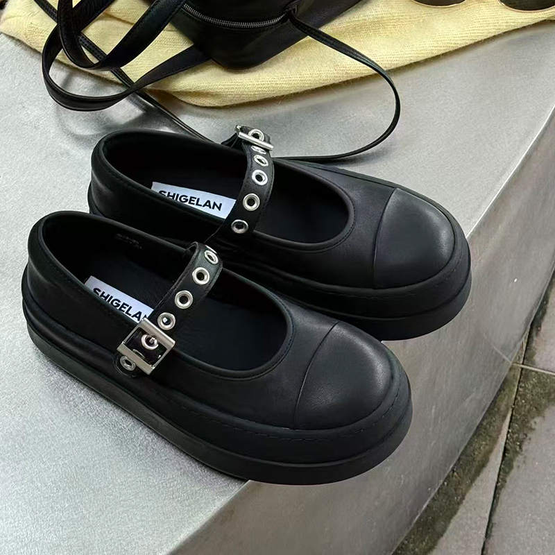 诗歌兰真皮厚底皮带扣玛丽珍单鞋