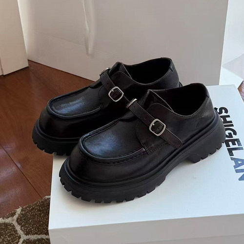 诗歌兰真皮厚底增高乐福单鞋