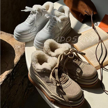 ido冬季加绒厚底板鞋女2025冬季新款时尚百搭增高休闲鞋百搭棉鞋