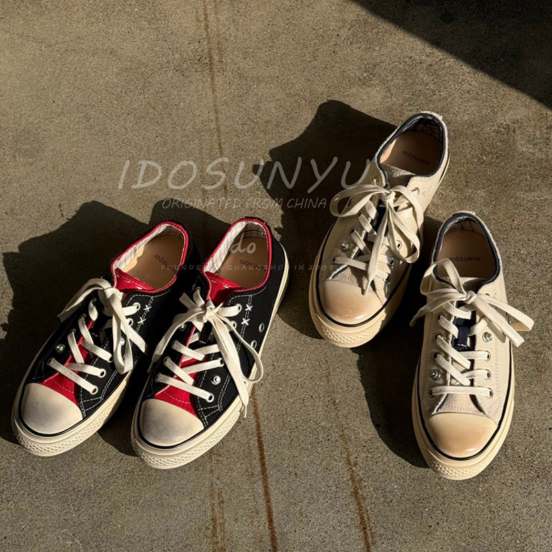 ido复古做旧帆布鞋女2026春季新款韩版平底系带舒适百搭休闲板鞋,女鞋,休闲板鞋,淘宝优惠券,粉丝福利购,淘宝优惠卷
