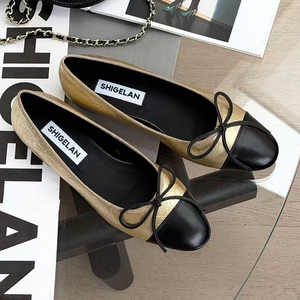 诗歌兰平底芭蕾舞鞋女2026春新款真皮蝴蝶结舒适百搭软底浅口单鞋