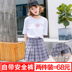 格子半身裙a型短裙夏季2017新款女潮学生韩版a字高腰百褶裙学院风