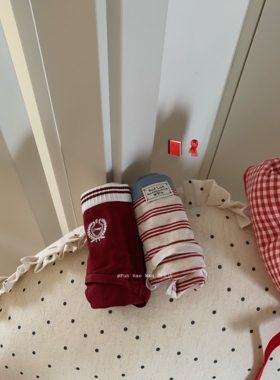 加长裆部～韩系小布标/美式学院感红 棉质内裤女 中腰三角红色系