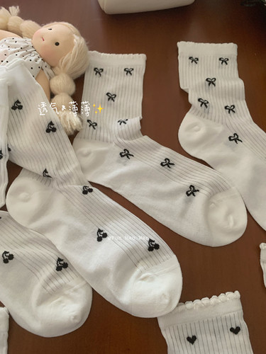 不要闷热~白色系薄薄袜子女 夏日芭蕾风中筒袜堆堆