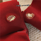 可爱秋日小板栗and小刺猬 无骨袜头 红袜中筒女 秋冬新品 情侣袜