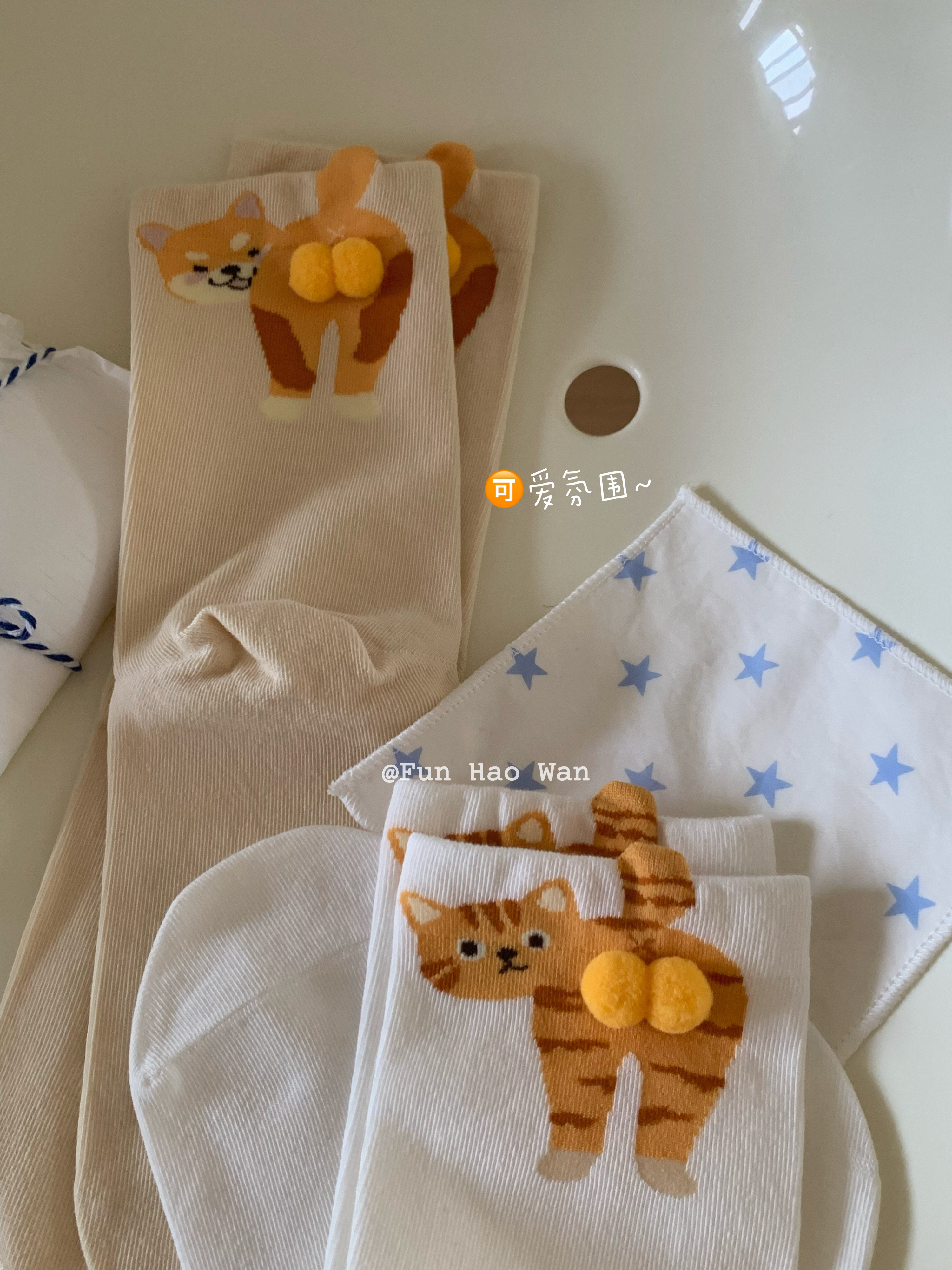 好朋友~（无骨袜头 拥有立体球球）小猫小狗 一起玩呀 中筒女秋