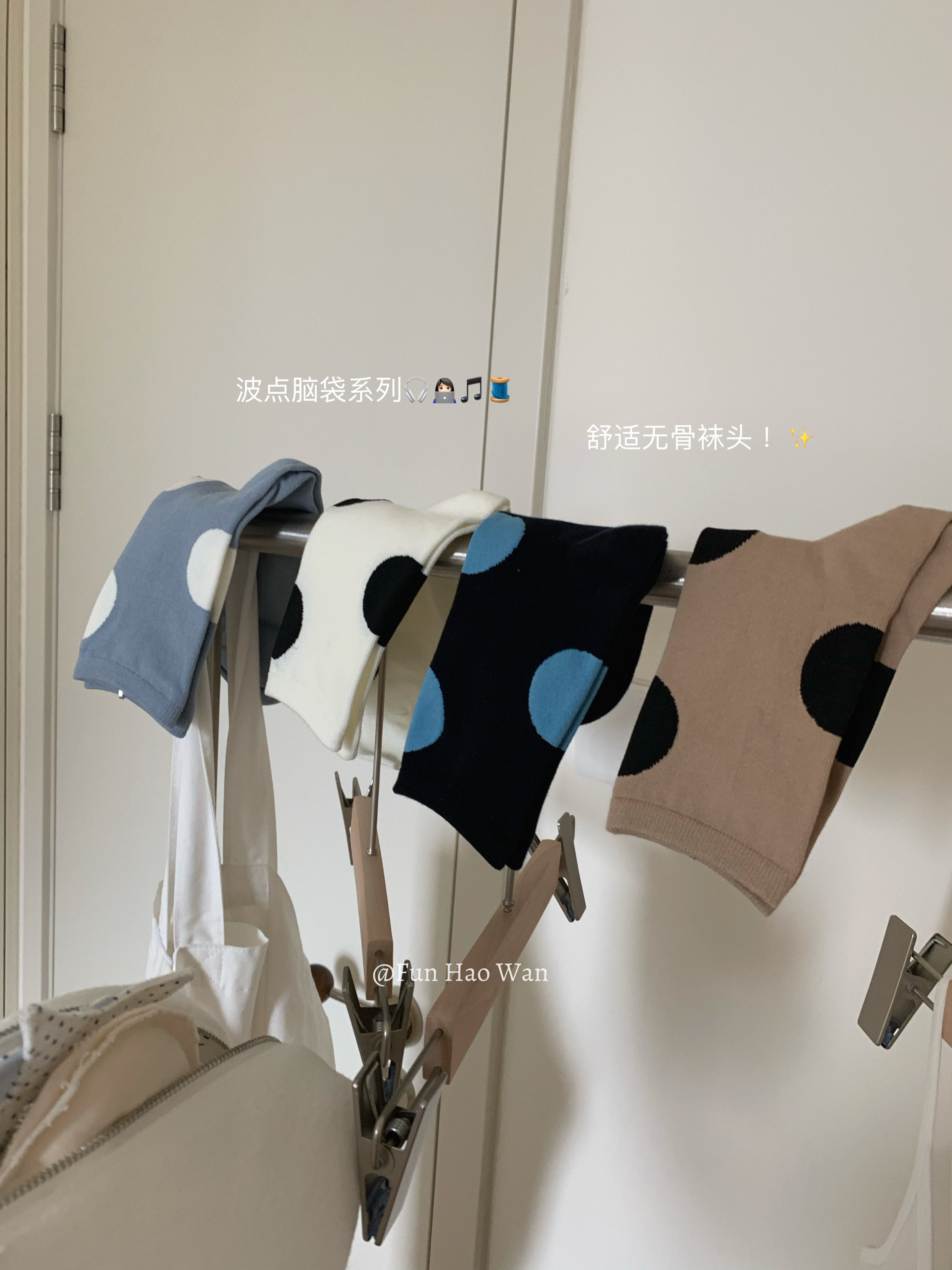 波点脑袋~无骨袜头棉袜女 有可爱的日杂复古感圆点中筒袜