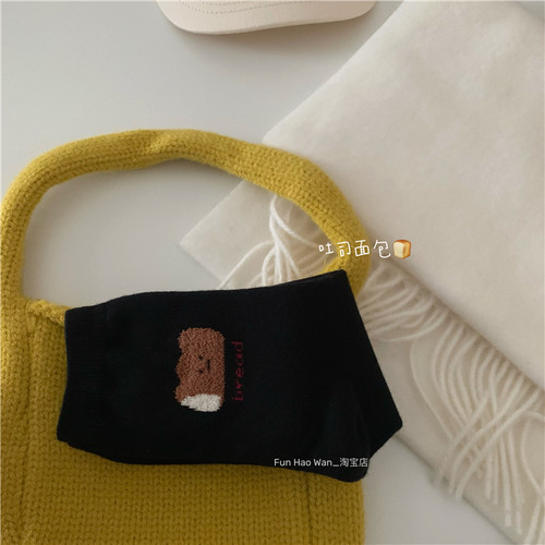 可爱袜子链接/哇塞 吐司面包~穿帽衫的小熊 一些植绒小图案女袜