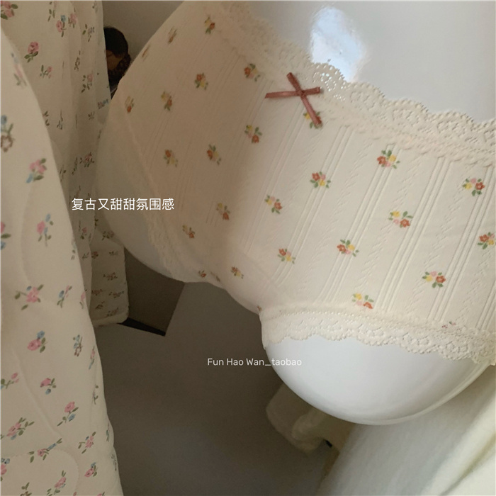 复古花园~加长裆部 小玫瑰/小碎花 抑菌包臀女三角 舒适棉质内裤