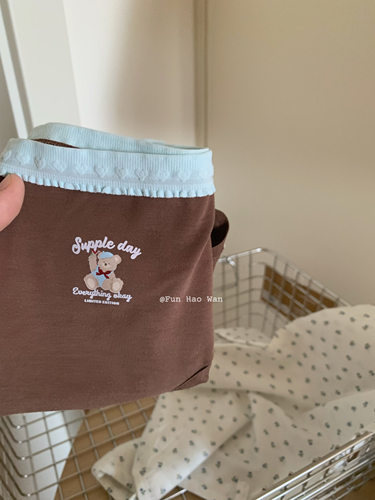 可爱的日子～ 加长裆部 软软磨毛咖底小熊 棉质内裤 高含棉三角女