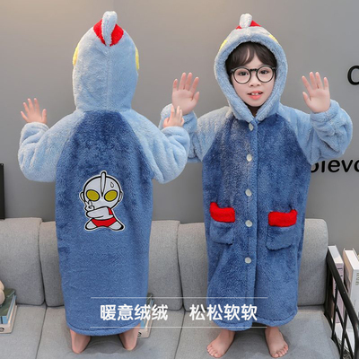奥特曼男童珊瑚绒睡袍家居服浴袍