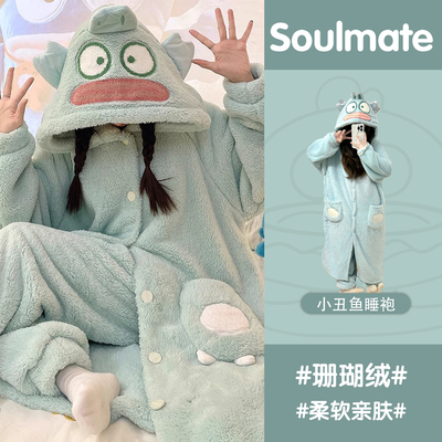 秋冬季珊瑚绒加绒加厚保暖睡袍