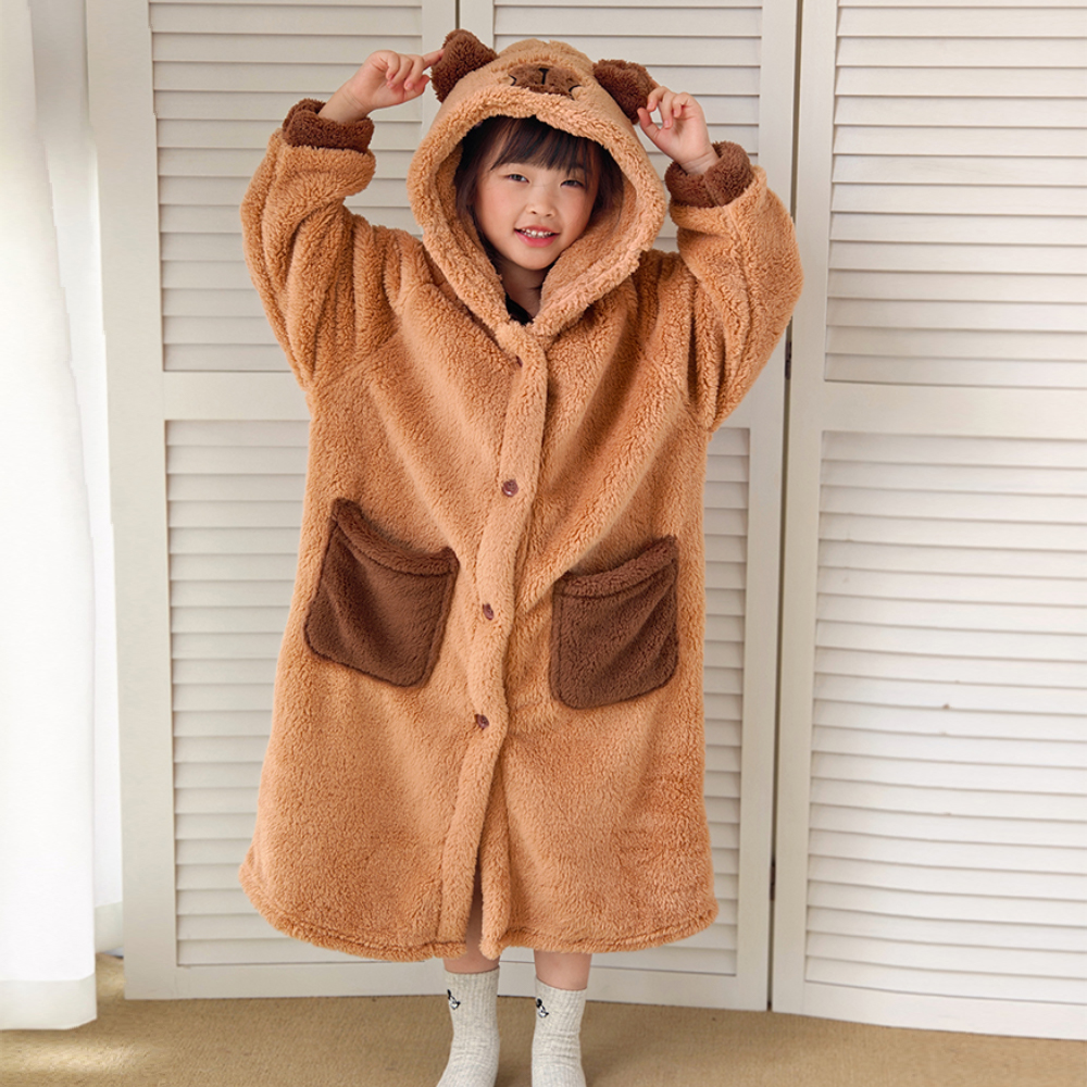 2025年新款珊瑚绒卡皮巴拉睡袍秋冬季睡衣加绒加厚外穿家居服浴袍