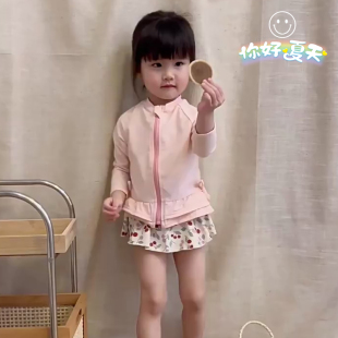 儿童女童泳衣分体ins风碎花韩系夏季 防晒女孩游泳衣 女宝海滩长袖