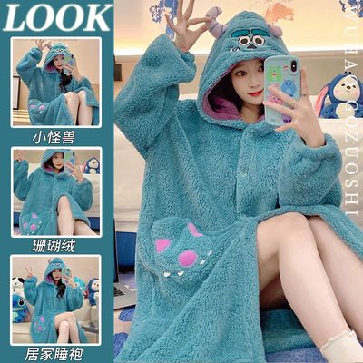 秋冬季珊瑚绒加绒加厚保暖睡袍