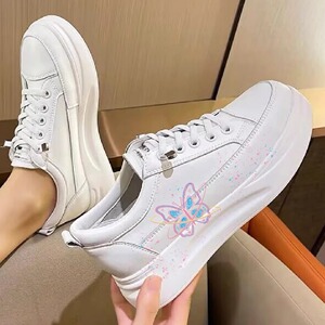 真皮小白鞋女2024新款DIY涂鸦秋季百搭板鞋厚底增高运动休闲潮鞋