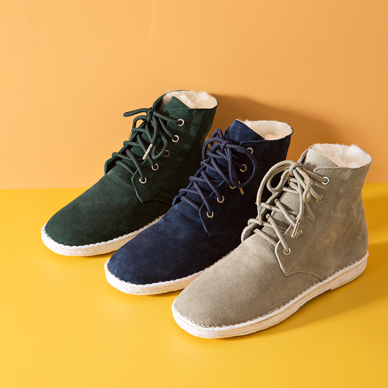 内联升男鞋冬季保暖系带反绒皮