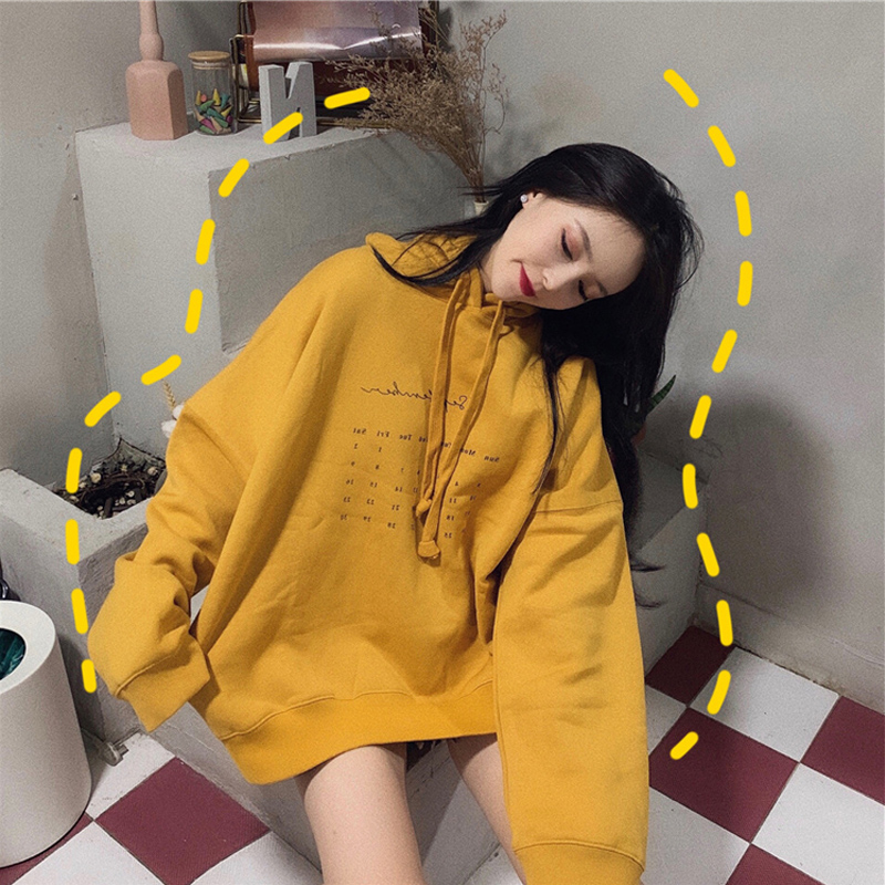 热销35件假一赔十waitmore超火cec卫衣女春秋连帽ins宽松慵懒风套头学生薄款外套潮