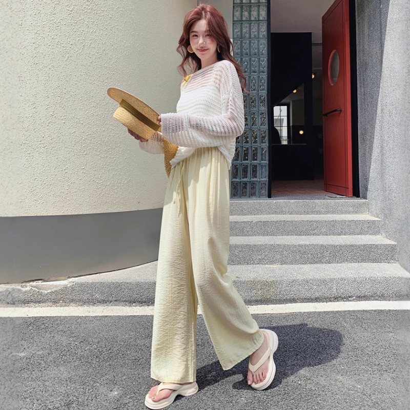 天丝亚麻阔腿裤女夏季薄款高腰垂感肌理宽松休闲冰丝直筒棉麻裤子