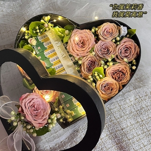 520花艺包装盒DIY爱心全套带花泥送男友老公惊喜浪漫花盒生日礼物