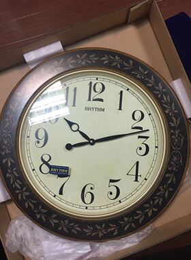 正品日本RHYTHM丽声挂钟实木暗纹印花豪华客厅卧室欧美田园CMG292