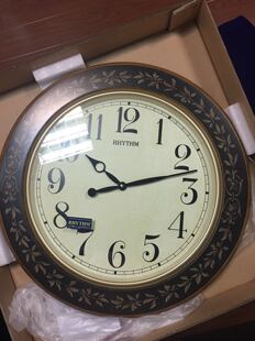 正品 日本RHYTHM丽声挂钟实木暗纹印花豪华客厅卧室欧美田园CMG292