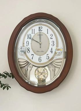 日本SEIKO精工实木挂钟客厅卧室欧式田园水晶钟摆音乐钟表QXM351B