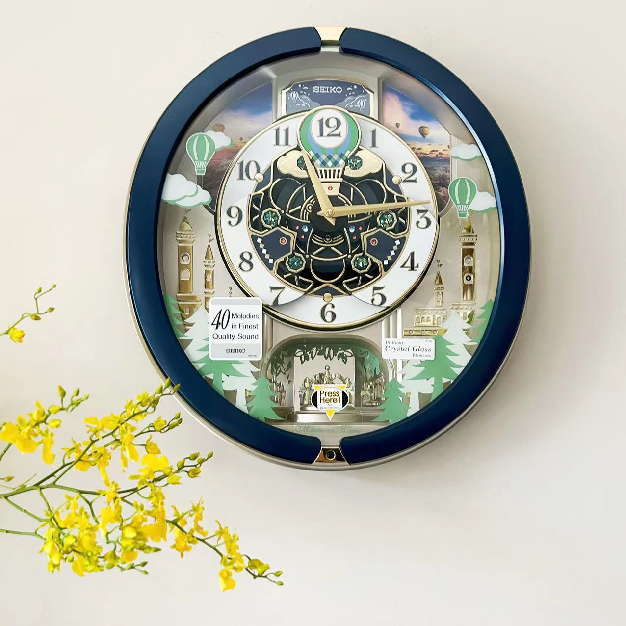 精工熱氣球施華洛水晶掛鐘