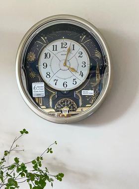 SEIKO日本精工香槟色烟花挂钟彩色灯光音乐报时客厅钟表QXM239