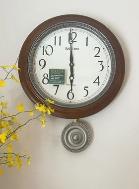 RHYTHM丽声挂钟客厅办公室静音实木大气钟摆高档CMJ549CMH754