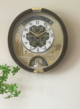 日本精工SEIKO魔幻音乐报时水晶挂钟日式客厅静音钟表QXM602B