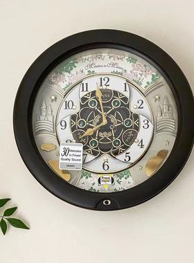 日本精工SEIKO实木施华洛水晶绿野仙踪挂钟客厅玄关音乐钟QXM391N