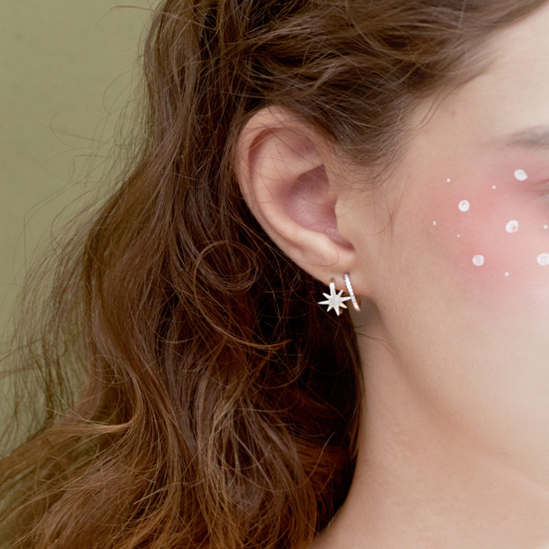 可盐可甜bling闪钻璀璨纯银S925森系少女耳饰女韩版闪耀星星耳钉