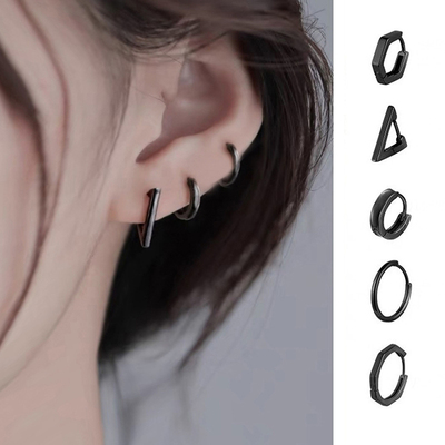 黑色耳圈养耳洞耳骨环耳扣简约女
