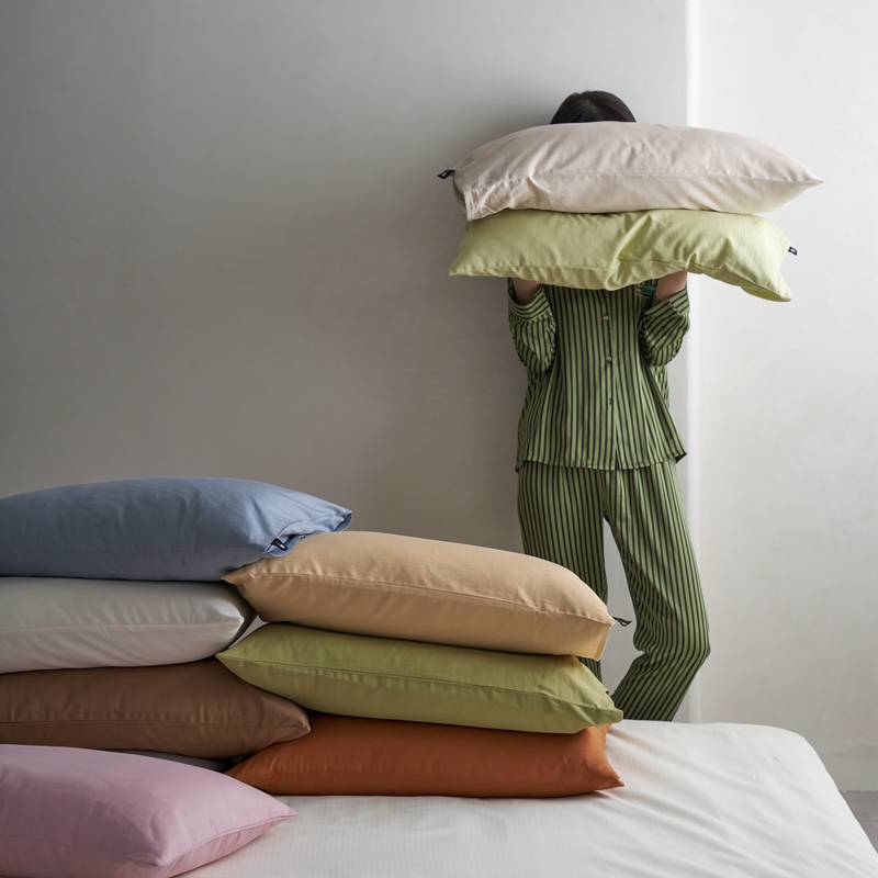 莫兰迪色全棉枕套A类大雁纹简约纯棉48*74cm双人一对装家用枕芯套