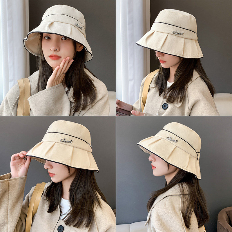 渔夫帽女秋季韩版洋气时尚高级感大檐小清新遮脸素颜荷叶边盆帽子