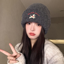 可爱小狗刺绣针织毛线帽女秋冬保暖显脸小2025年新款 大头围冷帽子