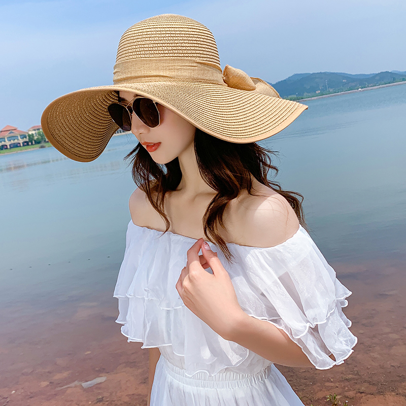 超大帽檐草帽渔夫帽女遮阳帽防晒紫外线草编夏季太阳帽百搭小清新