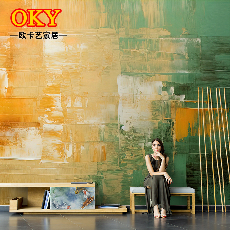 北欧油画高级感背景布艺术涂鸦墙布沙发电视背景墙壁纸影视墙布
